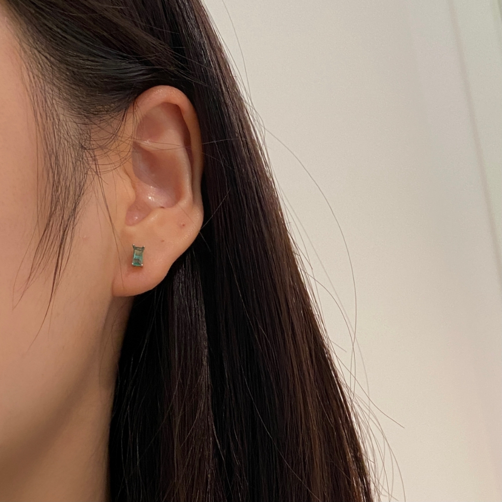 ต่างหูเงินแท้S925 รุ่น Chance ต่างหูคริสตัลสี่เหลี่ยม แป้นหลังบอล เงินแท้ทั้งชิ้น Silver925
