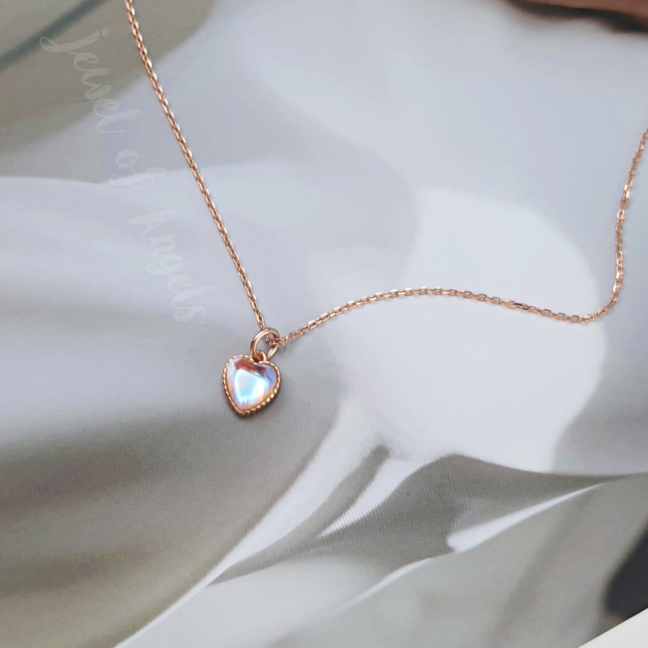 สร้อยคอสั้นเงินแท้ S925 รุ่น Eternal สร้อยลายโซ่ จี้หัวใจมูนสโตน Moonstone สร้อยคอแฟชั่น Silver925