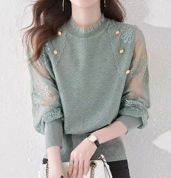 เสื้อลูกไม้ ผ้าตาข่าย แบบเก๋ ๆ เสื้อลูกไม้ วัยรุ่น แขนยาว ใส่สวย ดีไซน์เก๋ มีหลากสีให้เลือก 408586