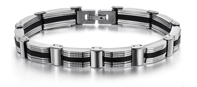 สร้อยข้อมือผู้ชาย กำไลข้อมือผู้ชาย สาย สแตนเลสแท้ ผสมผสาน กับ Silicone สีดำ เพิ่มความเข้ม ของสร้อยได้อย่างลงตัว no 643130