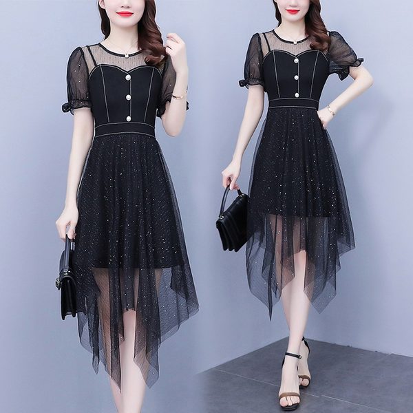 เดรสคนอ้วน เดรสสาวอวบ ชุดเดรสคนอ้วนวัยรุ่นแขนสั้น BY PLUS SIZE Girl