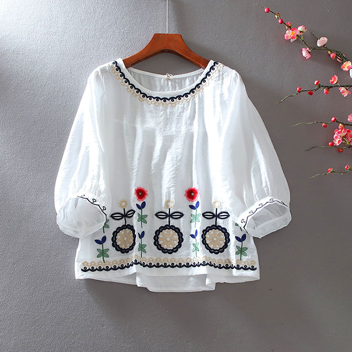 เสื้อลินิน เสื้อผ้าฝ้ายลินิน เสื้อเชิ้ตผ้าลินิน ปักลายสวยๆด้วยด้าย สไตล์VINTAGE BY Dreamroom