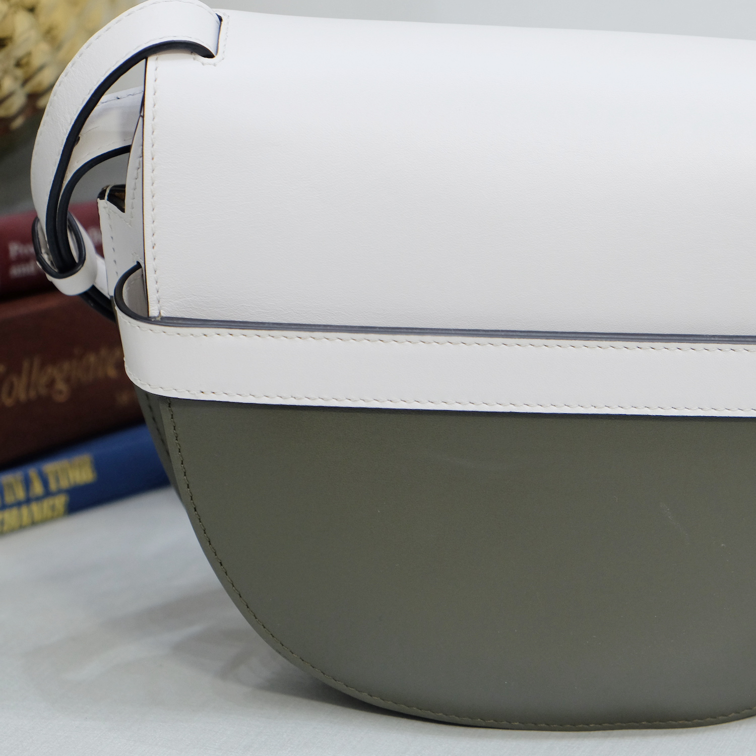 Loewe White/Khaki Calf Leather Small Gate