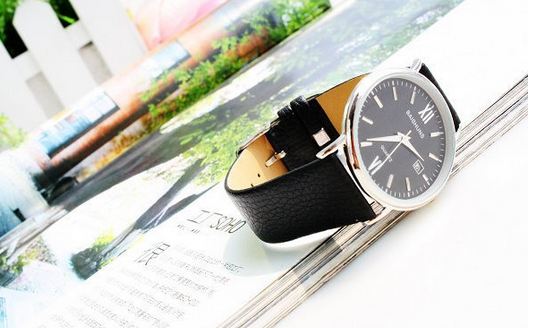 นาฬิกาข้อมือ ผู้ชาย สายหนังแท้ สีดำ โชว์ลายหนัง ดีไซน์ หน้าปัด บางเฉียบ พร้อมระบบ Calendar หน้าปัด สีดำ ทรงกลม สำหรับ ผู้ชาย มาดเข้ม สวยหรู 749893