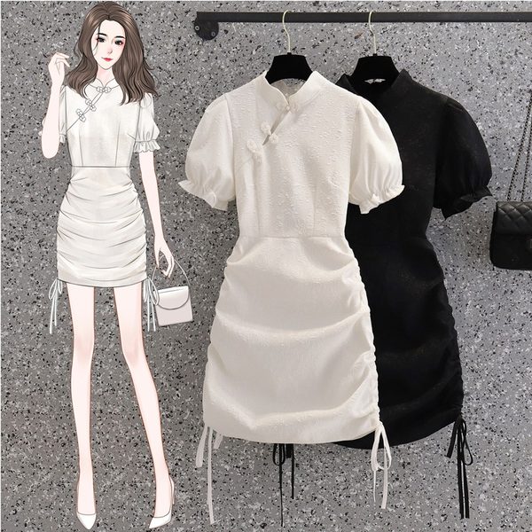 เดรสคนอ้วน เดรสสาวอวบ ชุดเดรสคนอ้วนวัยรุ่น เดรสคอจีน BY PLUS SIZE Girl