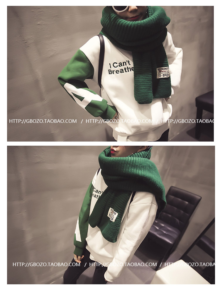 สีเขียว ผ้าพันคอ สไตล์เกาหลี ไหมพรม พร้อมส่ง