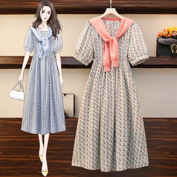 เดรสคนอ้วน เดรสสาวอวบ ชุดเดรสคนอ้วนวัยรุ่นแขนสั้น BY PLUS SIZE Girl