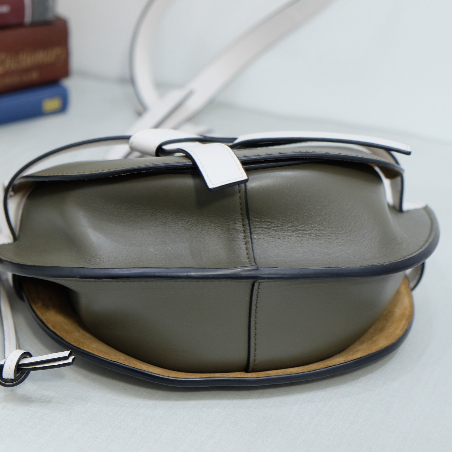 Loewe White/Khaki Calf Leather Small Gate