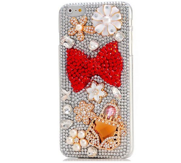 เคส iphone 6 Plus ขนาด 5.5 นิ้ว ติดคริสตัล ฟรุ้งฟริ้ง รูป โบว์แดง เคส Diy 3 มิติ คริสตัล ดอกไม้ กระเป๋าถืิอ เพชร สุดหรู เคสไฮโซ 145776