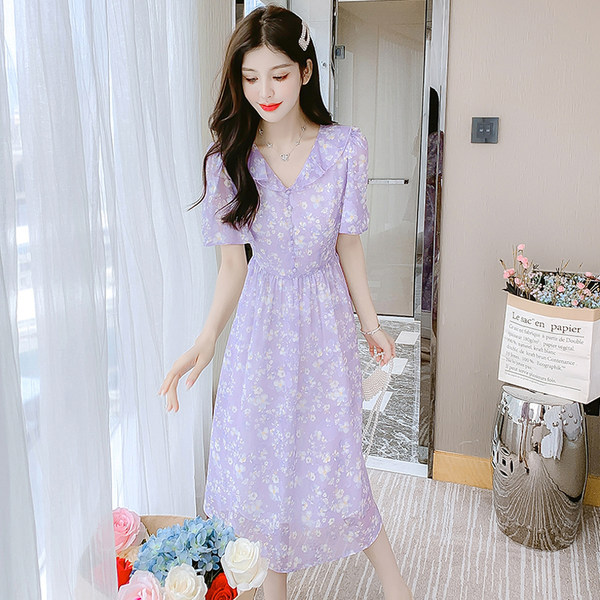 เดรสลูกไม้ เดรสชีฟองสวยๆ แขนสั้น By Meiyi women's clothing