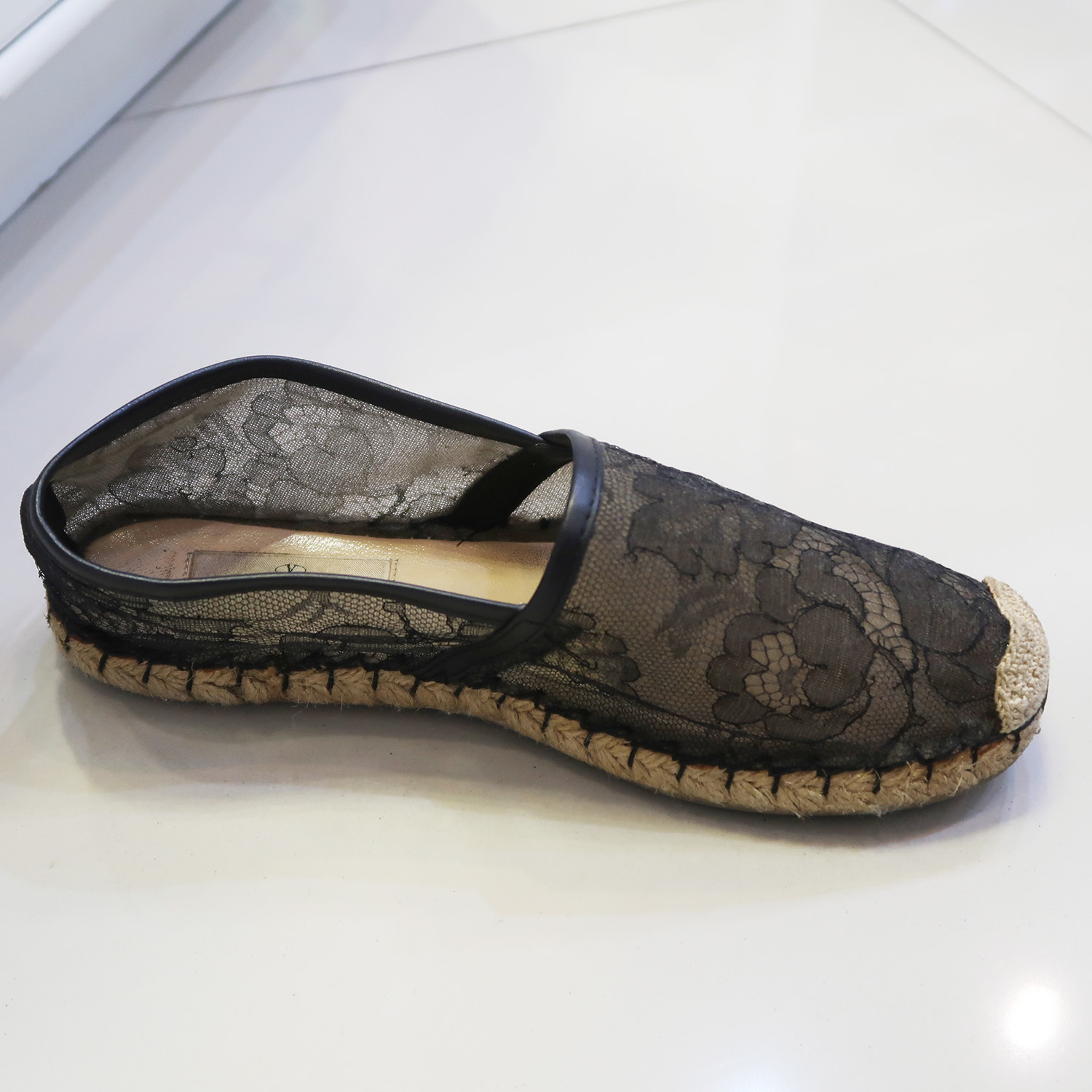 Valentino Black Lace Flat Espadrilles Shoes Size 36