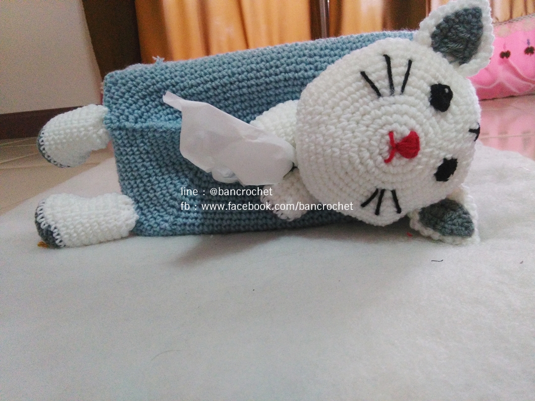 กล่องทิชชูถักตุ๊กตาแมว