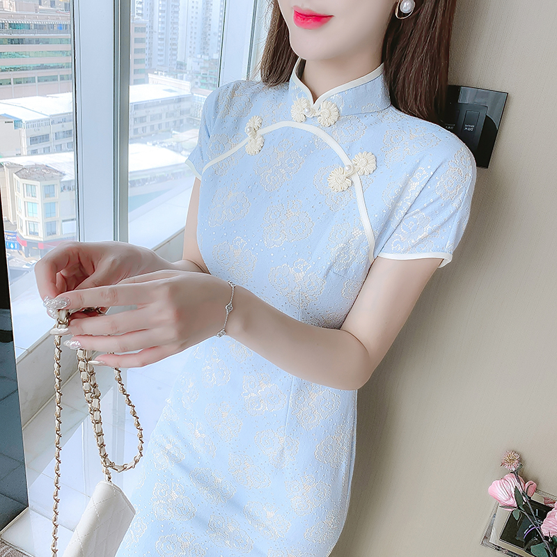 เดรสลูกไม้ เดรสชีฟองสวยๆ แขนสั้น By Meiyi women's clothing