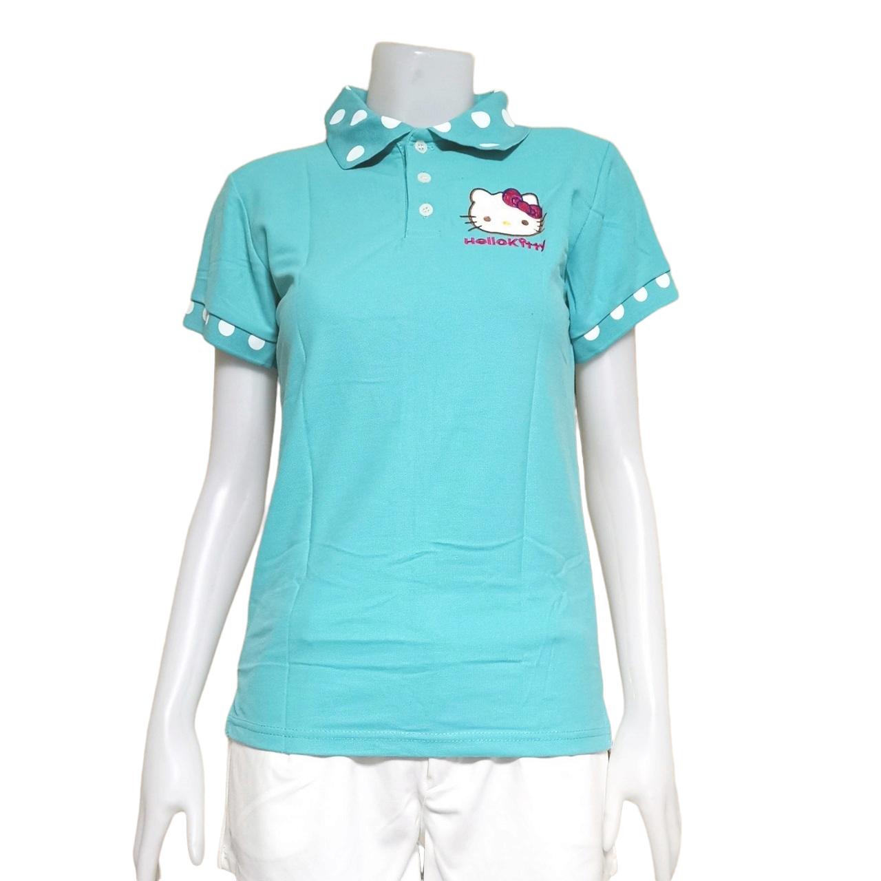 Blouse3348 เสื้อยืดคอปกงานป้าย Kitty ปักรูปแมวคิตตี้ที่อกและหลัง ผ้าโปโลเกรดเอเนื้อดีนิ่มยืดได้ งานน่ารักแมทช์กับอะไรก็เข้า