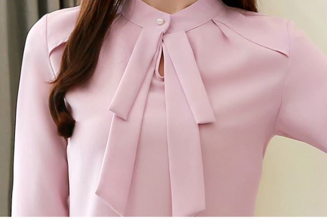เสื้อผู้หญิง เสื้อแขนยาว เสื้อแฟชั่น ใส่ทำงาน คอโบว์ เสื้อเชิ้ต ใส่ทำงาน แบบมี ดีไซน์ สีชมพู สีน้ำเงิน ทะเล 338661