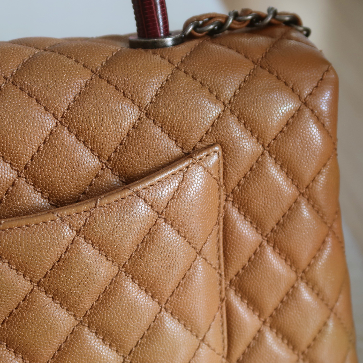 Chanel Caramel Caviar Coco Handle Lizard Medium 13" RHW