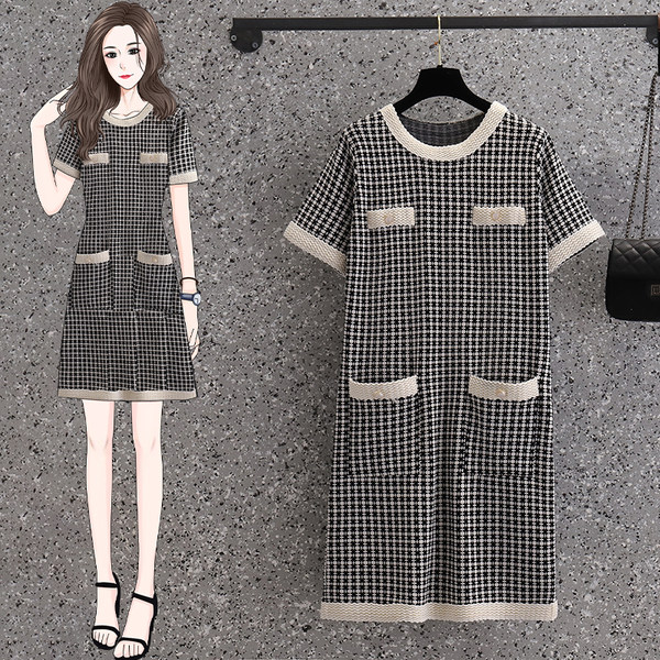 เดรสคนอ้วน เดรสสาวอวบ ชุดเดรสคนอ้วนวัยรุ่นแขนสั้น BY PLUS SIZE Girl