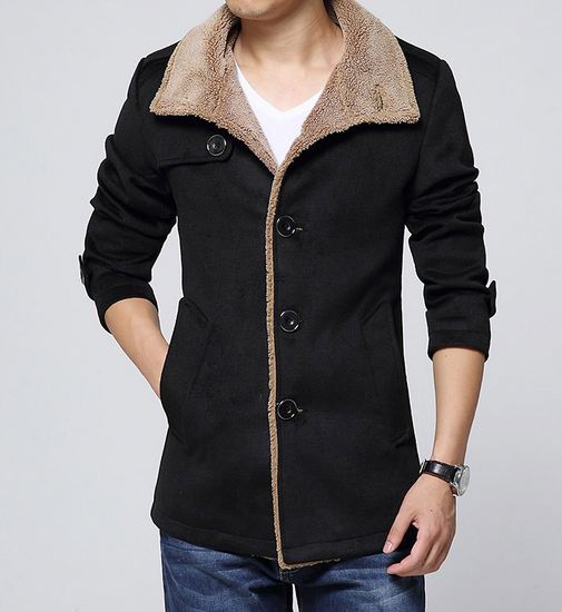 เสื้อ แจ็คเก็ต ผู้ชายแขนยาว Jacket แบบสูท เสื้อกันหนาว ไฮโซ ซับใน ด้านใน เป็นขนสัตว์ นุ่ม ใส่สบาย ดีไซน์ เป็น เสื้อสูท สีดำ 79420