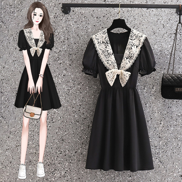 เดรสคนอ้วน เดรสสาวอวบ ชุดเดรสคนอ้วนวัยรุ่นแขนสั้น BY PLUS SIZE Girl