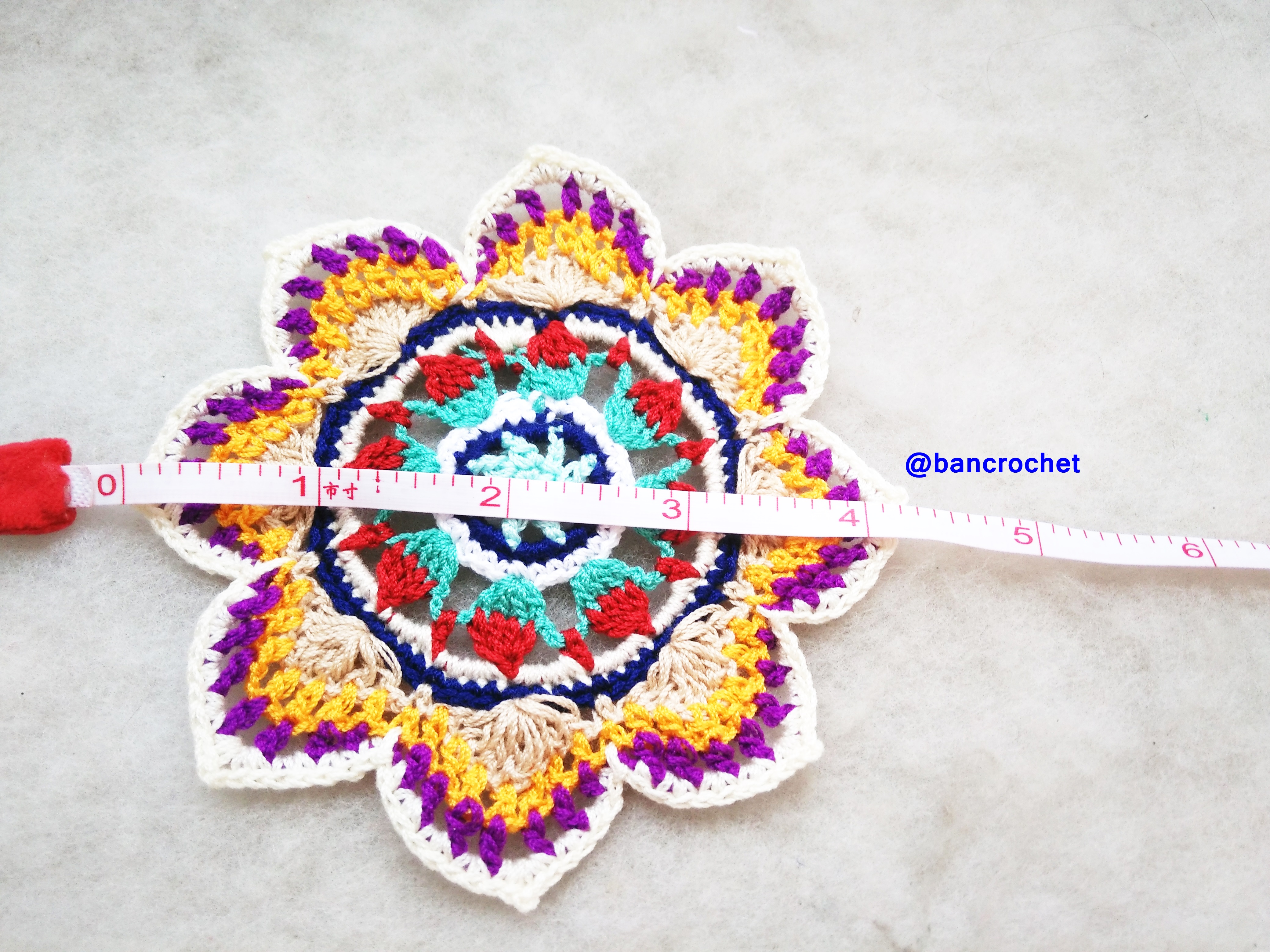 Bancrochet ที่รองแก้วถักโครเชต์ crochet coasters หลากสี 4 นิ้ว