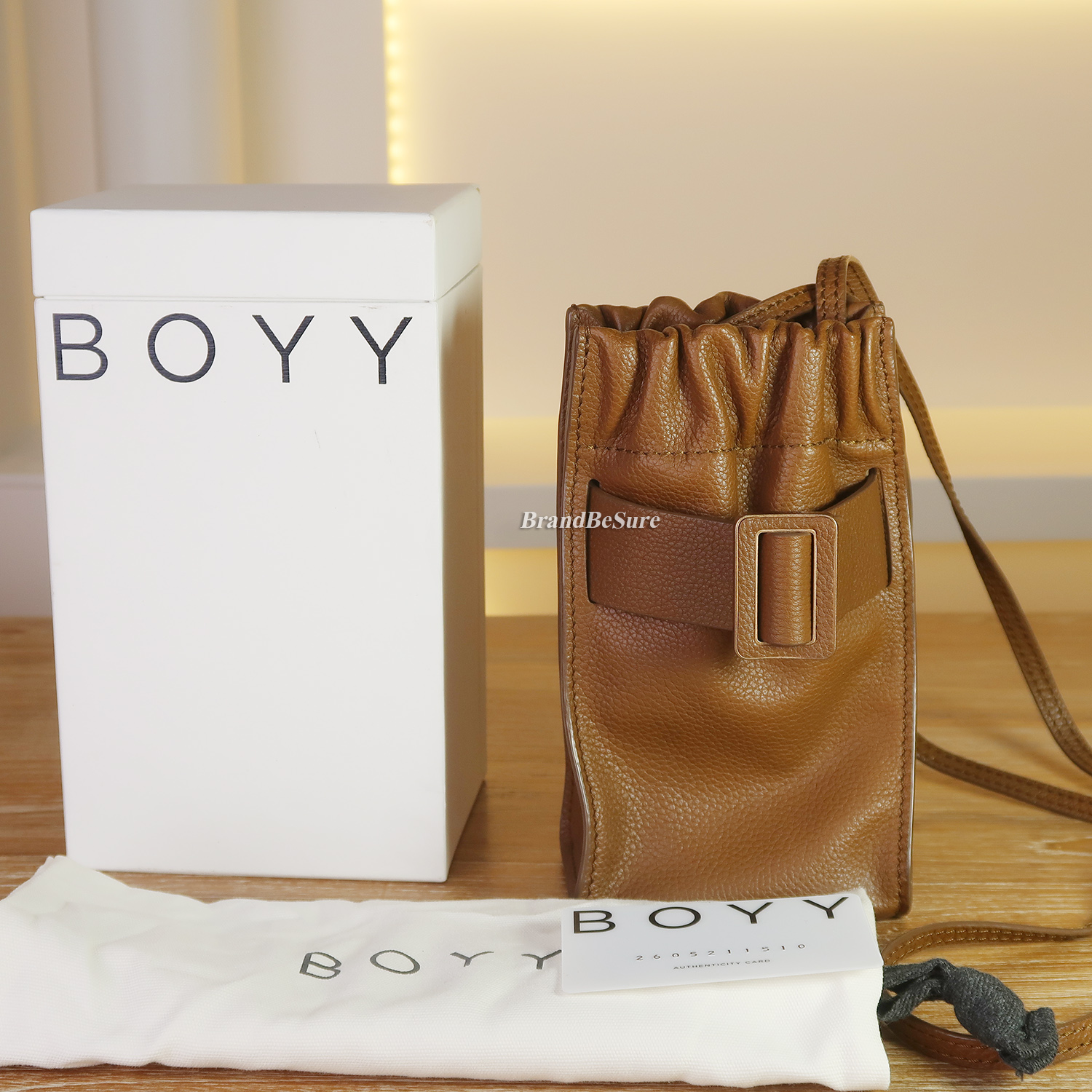 Boyy Brown GrainCalf Leather Soft Scrunchy Phone Bag