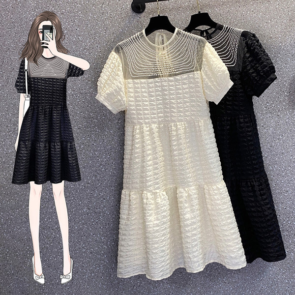 เดรสคนอ้วน เดรสสาวอวบ ชุดเดรสคนอ้วนวัยรุ่นแขนสั้น BY PLUS SIZE Girl