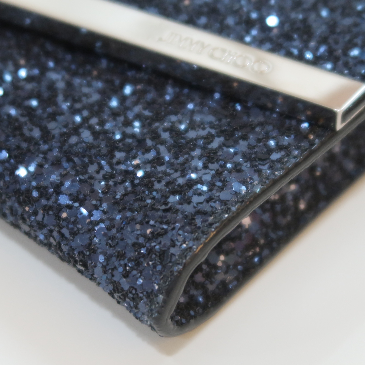 Jimmy Choo Blue Metallic Emmie Chain Wallet