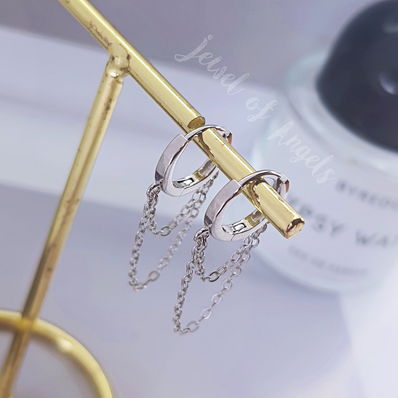 ต่างหูเงินแท้ S925 รุ่น Parallel ต่างหูห่วงแต่งโซ่คู่ สูง10.8mm เงินแท้ทั้งชิ้น Silver925 ต่างหูผู้ชาย ต่างหูผู้หญิง ตุ้มหูเงินแฟชั่น