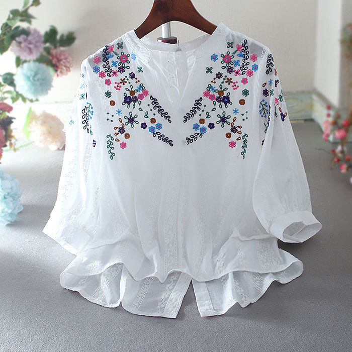 เสื้อลินิน เสื้อผ้าฝ้ายลินิน เสื้อเชิ้ตผ้าลินิน ปักลายสวยๆด้วยด้าย สไตล์VINTAGE