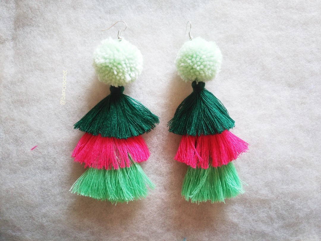 ต่างหูถักโครเชต์ crochet earrings หลากสี 5 นิ้ว