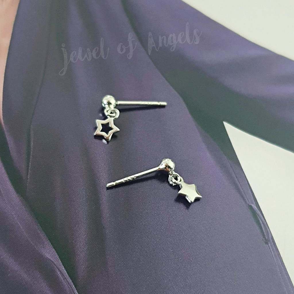 ต่างหูเงินแท้ S925 รุ่น Starry ต่างหูแป้น หมุดกลมแต่งดาว สีเงิน เงินแท้ทั้งชิ้น Silver925 ตุ้มหูเงินแฟชั่น