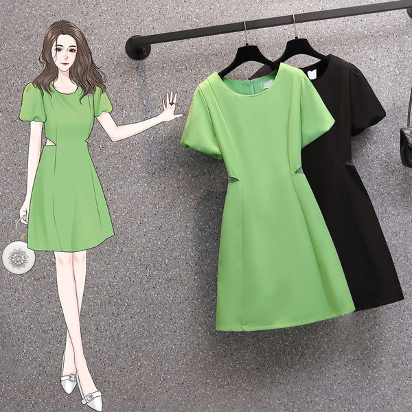 เดรสคนอ้วน เดรสสาวอวบ ชุดเดรสคนอ้วนวัยรุ่นแขนสั้น BY PLUS SIZE Girl