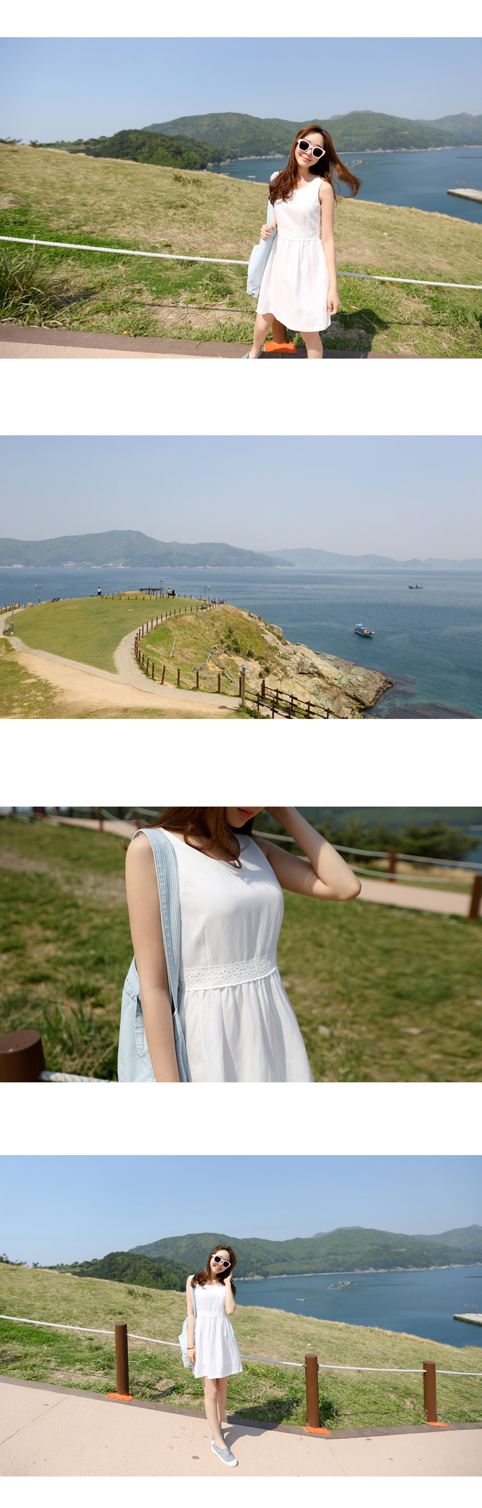 **มีตำหนิ เดรส ผ้าฝ้ายสีขาว แต่งฉลุลายช่วงเอว น่ารักคุณหนูมากกกก พร้อมส่ง white