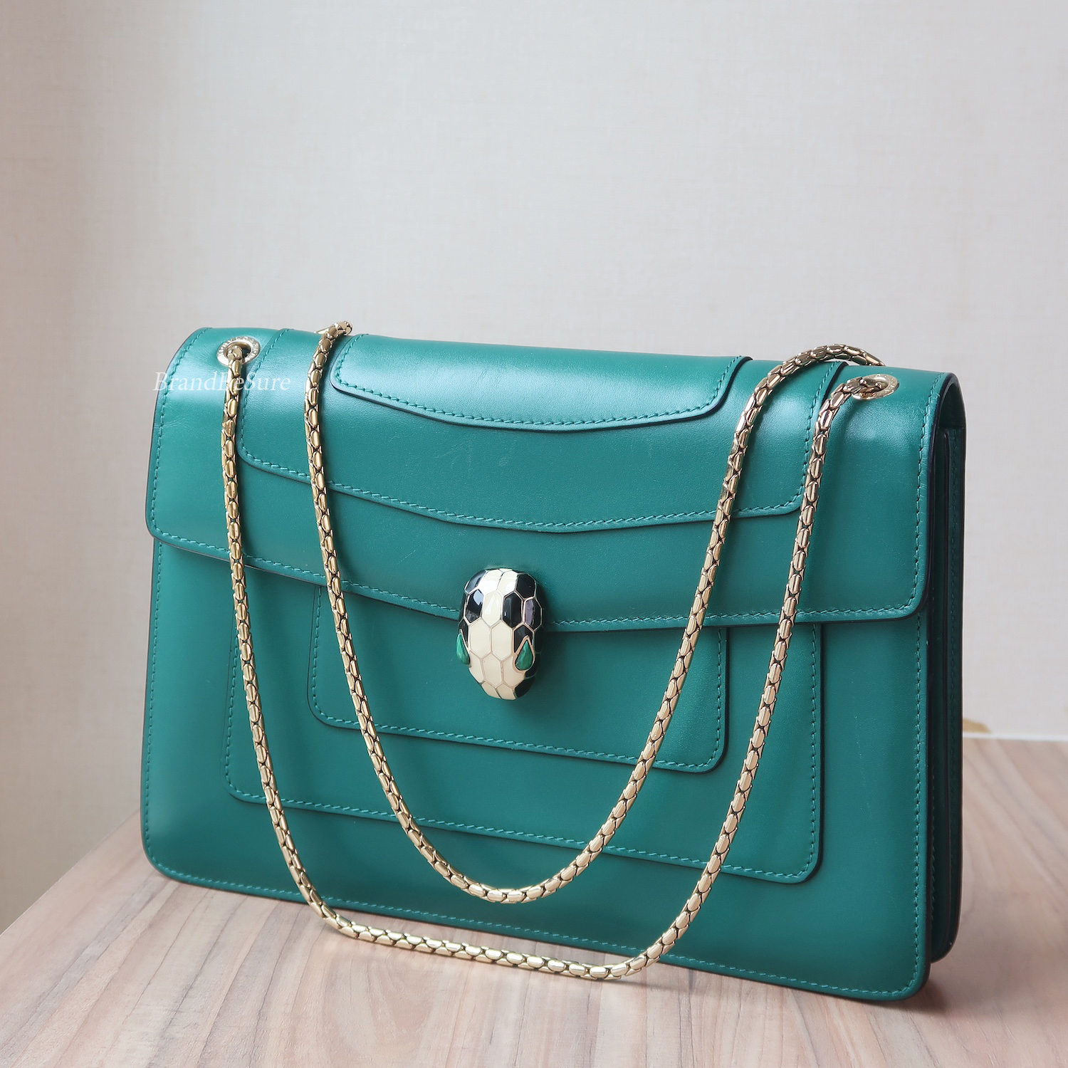 Bvlgari Green Smooth Calfskin Serpenti Forever Flap GHW