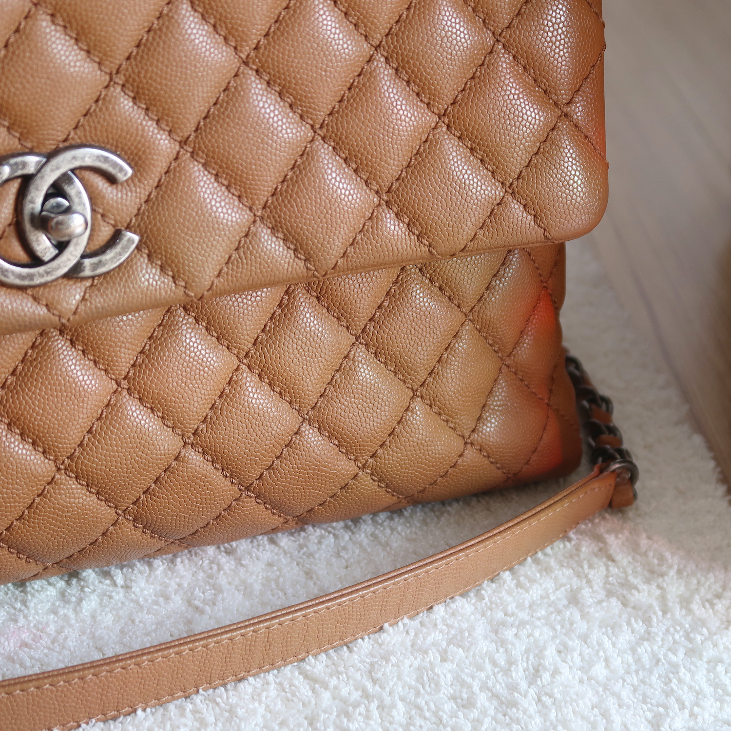 Chanel Caramel Caviar Coco Handle Lizard Medium 13" RHW