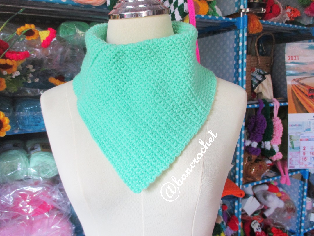 Bancrochet ผ้าคลุมคอถักโครเชต์ แบบสวม Crochet cowl เขียวมิ้นท์ inch