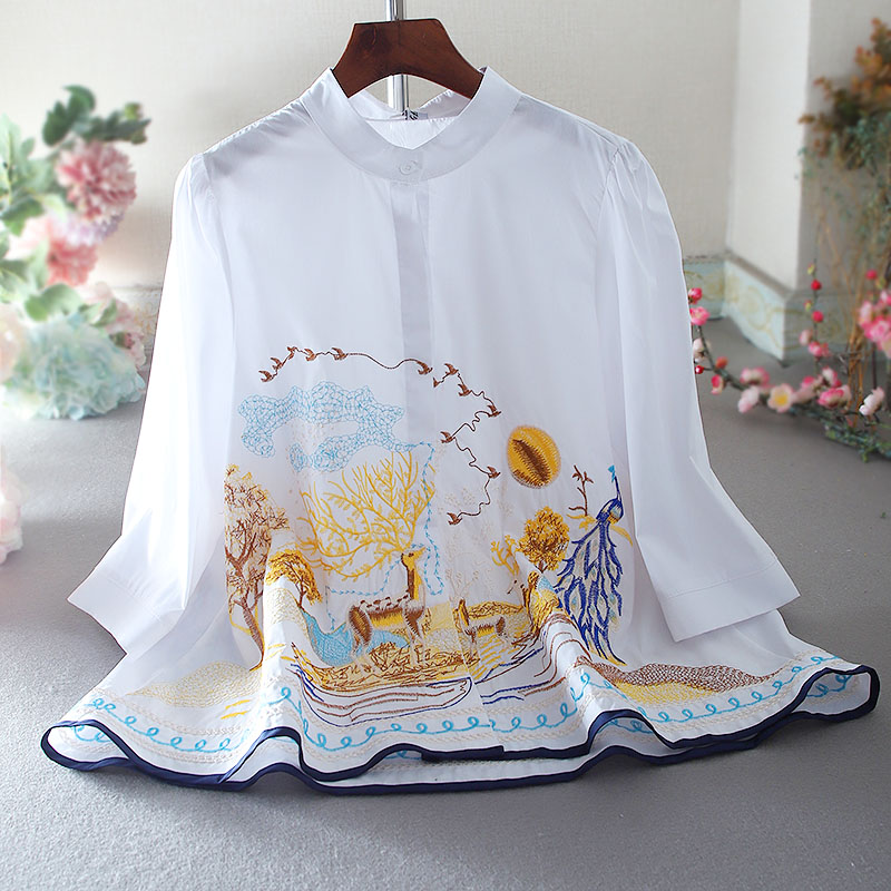 เสื้อลินิน เสื้อผ้าฝ้ายลินิน เสื้อเชิ้ตผ้าลินิน ปักลายสวยๆด้วยด้าย สไตล์VINTAGE