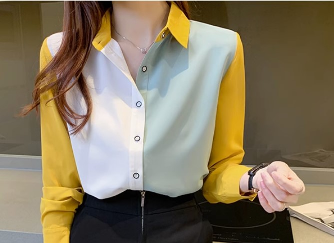 เสื้อเชิ้ต ผู้หญิง ใส่ทำงาน สีสวย ๆ สีเหลือง สีเขียว เสื้อเชิ้ต ใส่ทำงาน ออฟฟิต แขนยาว แบบสวย ๆ ใส่สบาย 892489