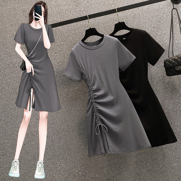 เดรสคนอ้วน เดรสสาวอวบ ชุดเดรสคนอ้วนวัยรุ่นแขนสั้น BY PLUS SIZE Girl