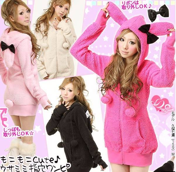 พร้อมส่ง - เสื้อกันหนาวฮู้ดดี้ แฟชั่นเกาหลี กระต่าย น่ารัก เลือกสีด้านใน