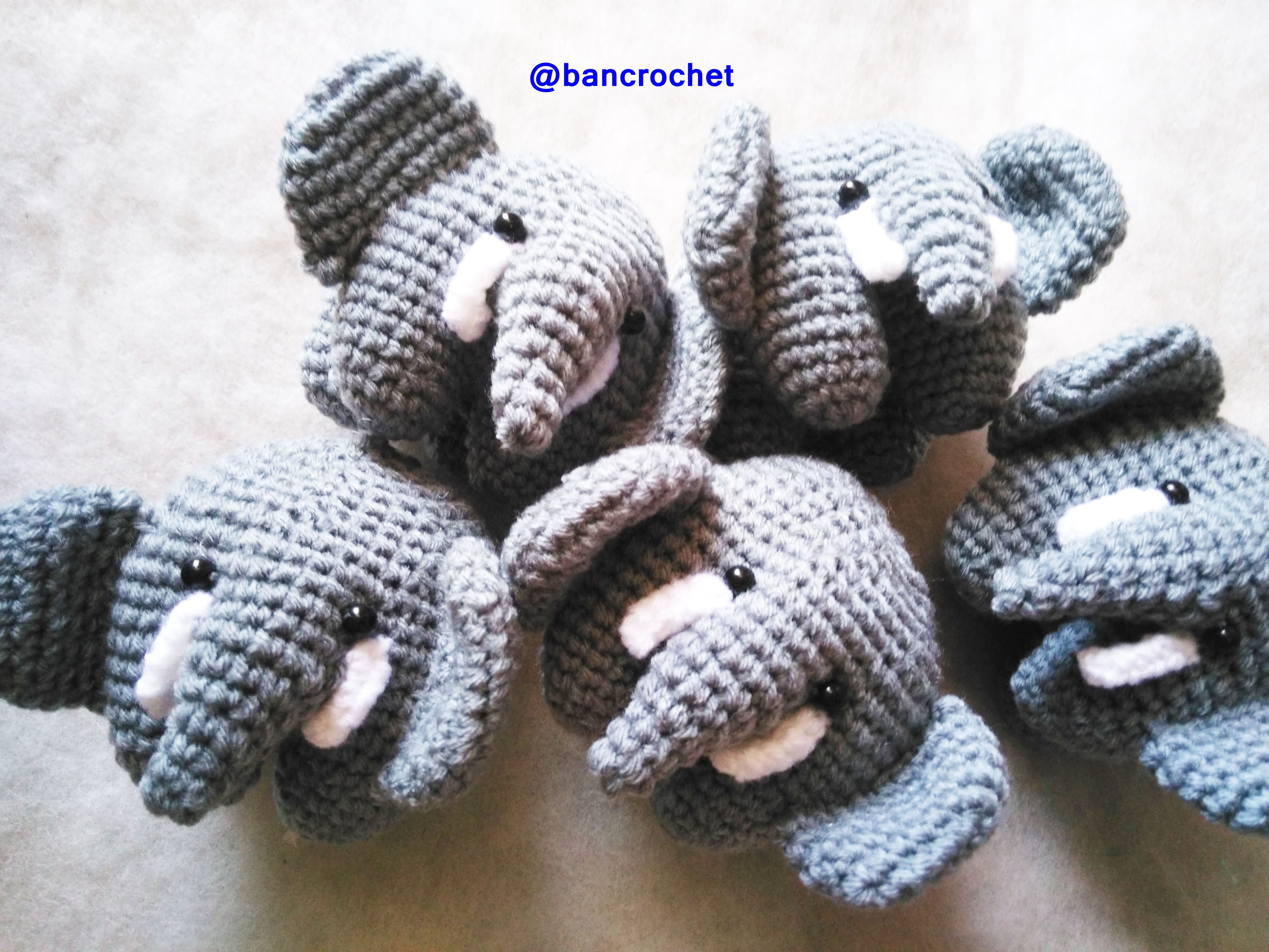 Bancrochet ช้างถักโครเชต์ Crochet elephant doll สีเทา 4 นิ้ว