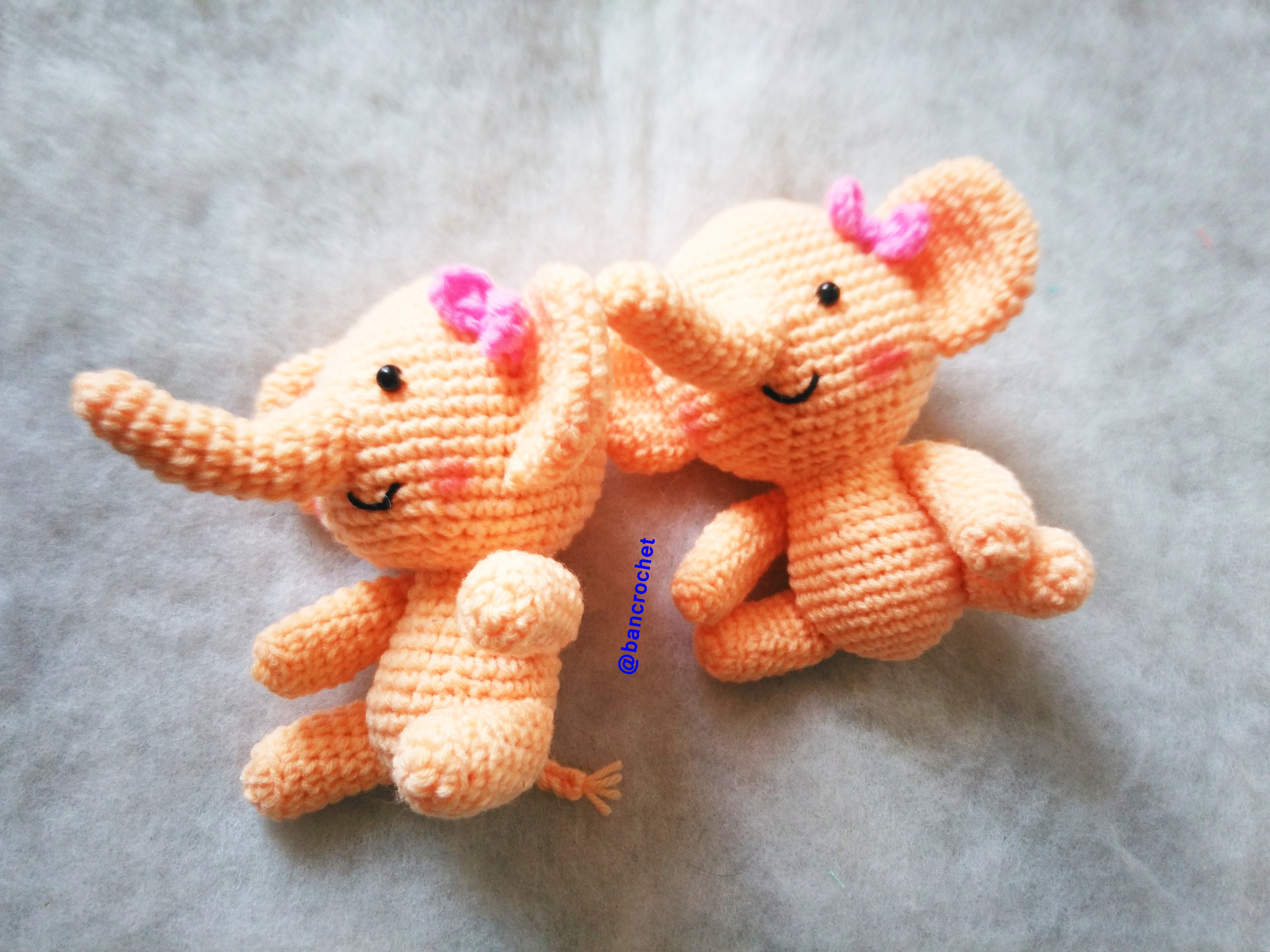 Bancrochet ช้างถักโครเชต์ Crochet elephant doll สีส้มอ่อน 4นิ้ว