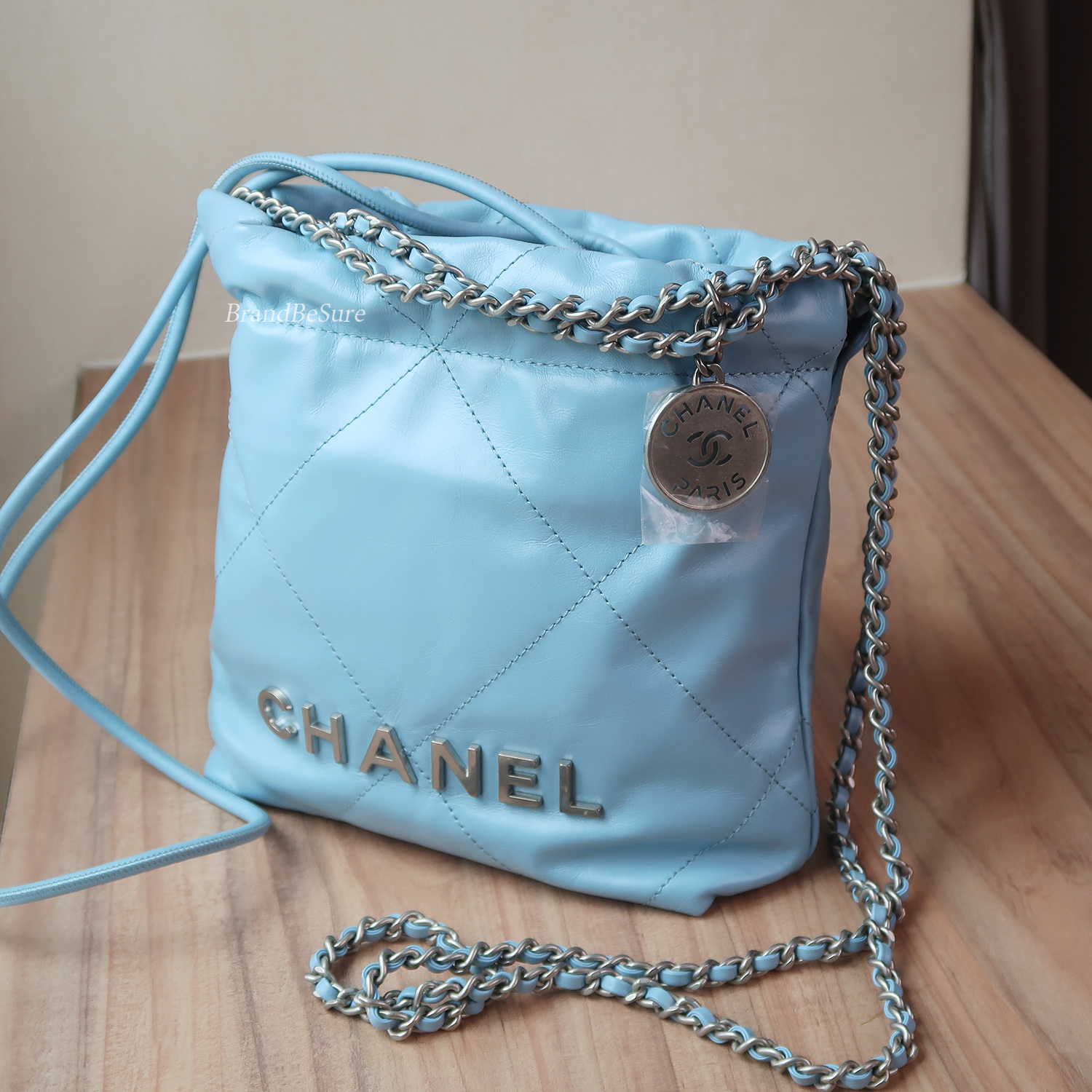 Chanel Blue Shiny Calfskin Mini 22 SHW