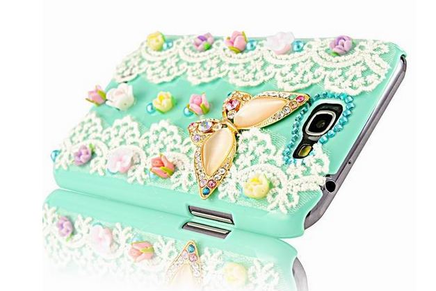 เคสโทรศัพท์ เคส Samsung Galaxy Note 2 N7100 เคส Diy งาน Hand made ติดคริสตัล ผีเสื้อ แสนสวย แต่งลูกไม้สีขาว หวาน ๆ 349444