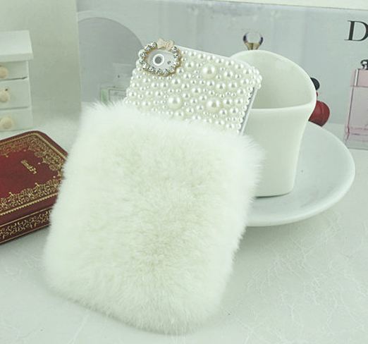 เคสขนเฟอร์ เคส สำหรับ SONY Xperia Z ZL Z1 Z2 Z3 ขนกระต่ายสีขาว ฟูนุ่ม ตกแต่งอีกครึ่งด้วย คริสตัล ไข่มุก สวยหรู 895088