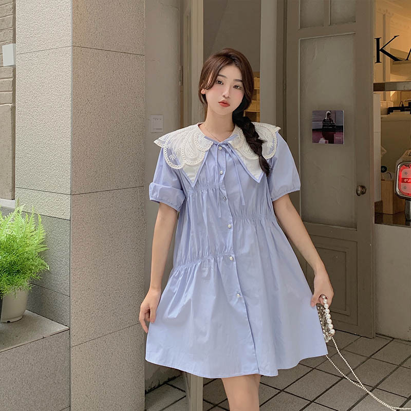 เดรสคนอ้วน เดรสสาวอวบ ชุดเดรสคนอ้วนวัยรุ่นแขนสั้น BY PLUS SIZE Girl