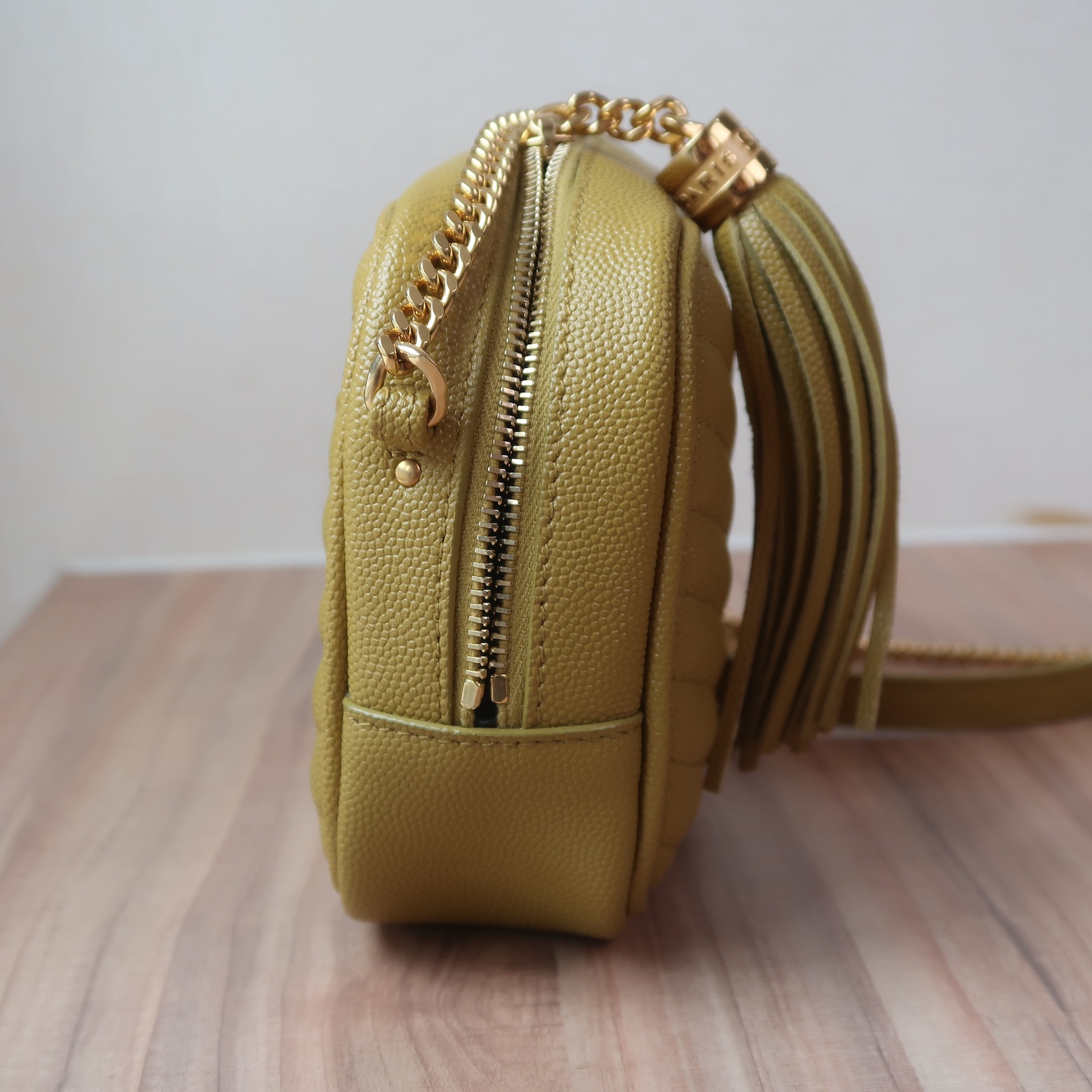 Saint Laurent Light Chatreuse Grain De Poudre Matelasse Mini Lou Camera GHW