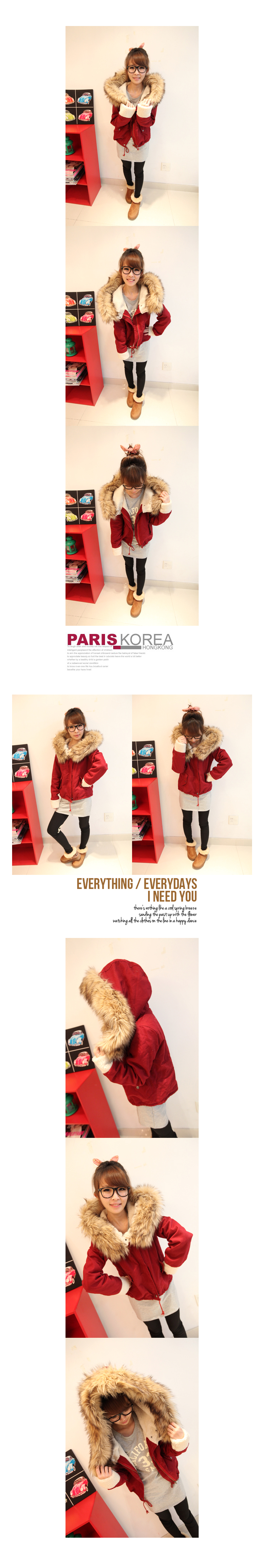 เสื้อกันหนาวฮู้ดดี้ แต่งขนเฟลอรอบฮู้ด น่ารัก ผ้านิ่มมากๆ หนา บุซับในขนแกะกันหนาวได้ดีเลยค่ะ พร้อมส่ง สีแดง แดง