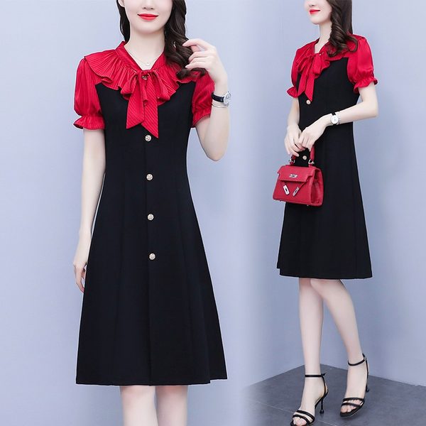 เดรสคนอ้วน เดรสสาวอวบ ชุดเดรสคนอ้วนวัยรุ่นแขนสั้น BY PLUS SIZE Girl