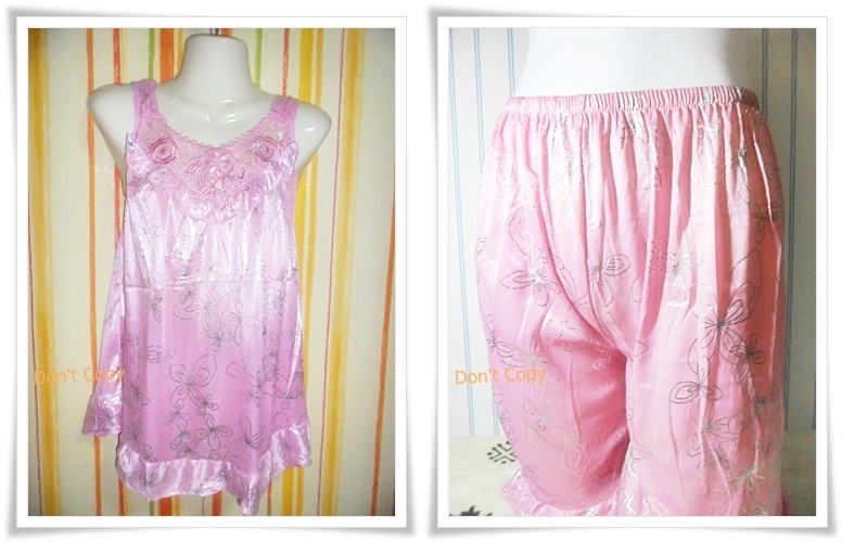 ชุดนอน ผ้าซาติน สีชมพู 103